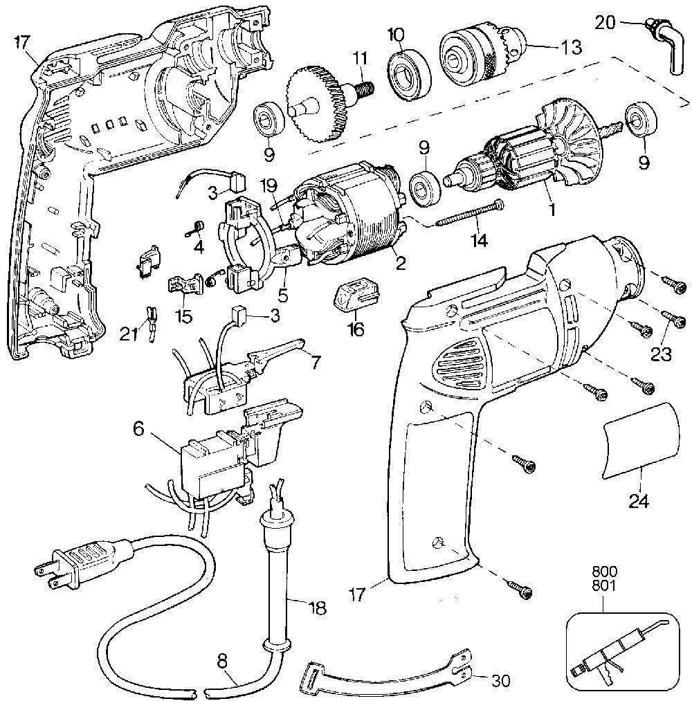 Page A Diagram and Parts List for 22866 Type 2 Black and Decker Electric Drill